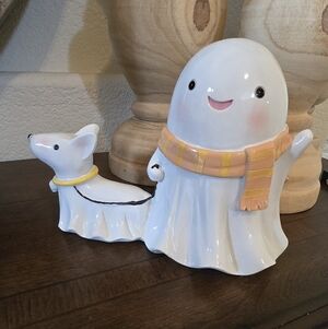 Ghost and Dog Ceramic Figurine with Scarf